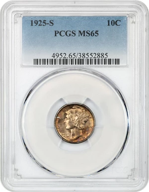 image for: 1925-S 10c PCGS MS65