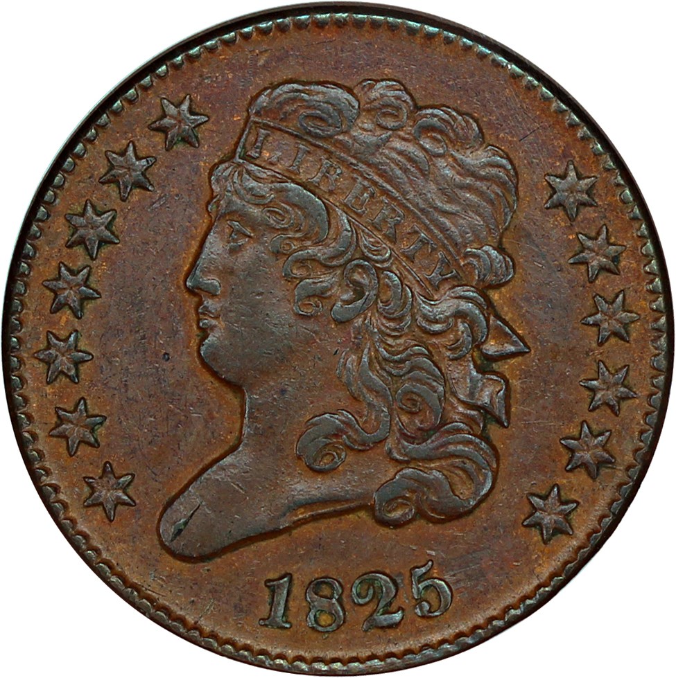 image for: 1825 1/2c NGC/CAC AU55 BN