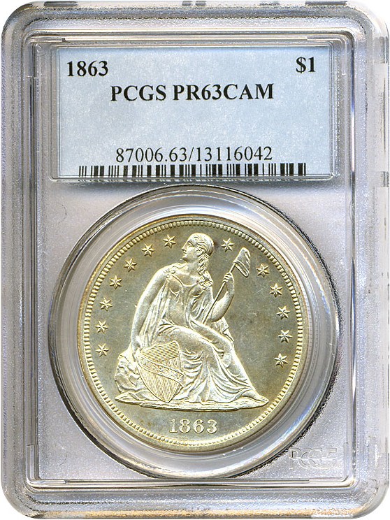 image for: 1863 $1  PCGS Proof 63 Cameo