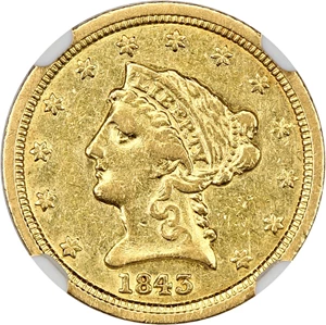 image for: 1843-D $2 1/2 NGC XF40 (Small D)