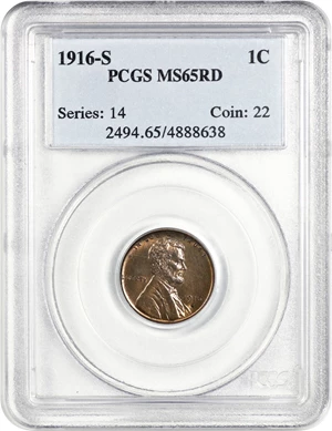 image for: 1916-S 1c PCGS MS65 RD