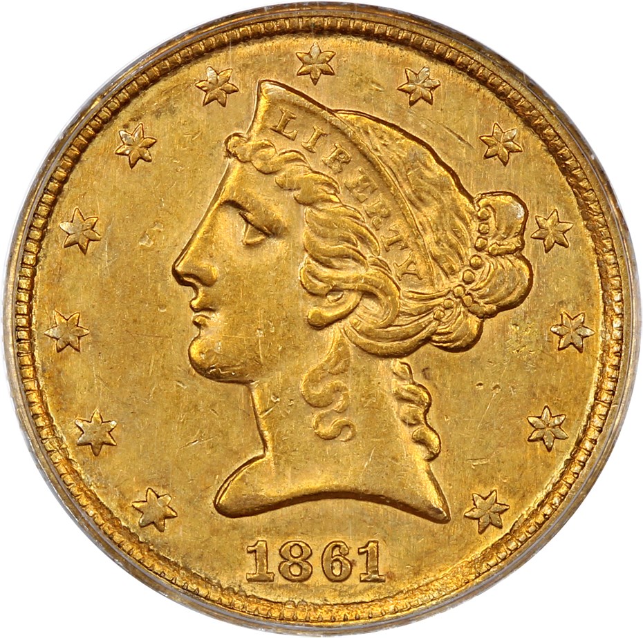 image for: 1861-C $5 PCGS AU53