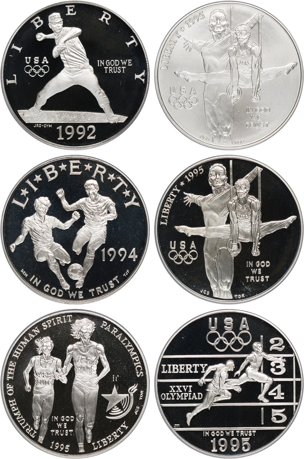 image for: Collector Lot: International Sport Modern Commem $1 PCGS MS/PR 69 (6 coins)