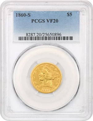 image for: 1860-S $5 PCGS VF20
