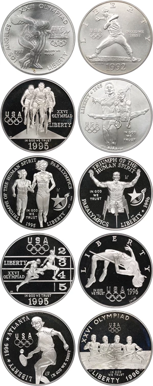 image for: Collector Lot: Olympic Events Modern Commem $1 PCGS MS/PR 69 (10 coins)