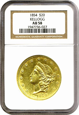 image for: Kellogg $20 1854 NGC AU58