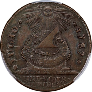 image for: 1787 Fugio PCGS AU55 (4 Cinquefoils, STATES UNITED)