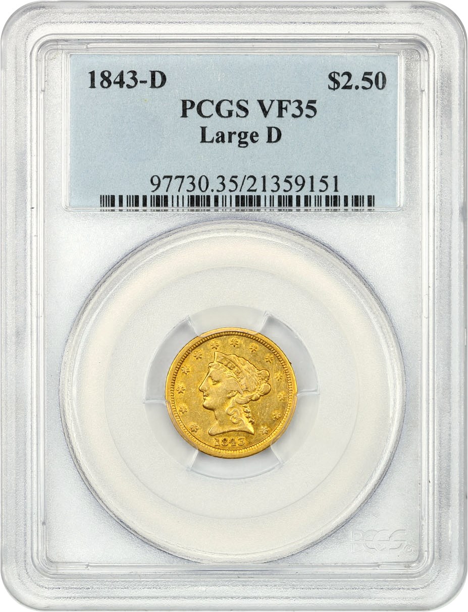 image for: 1843-D $2 1/2 PCGS VF35 (Large D)