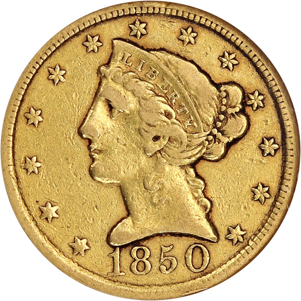 image for: 1850-C $5 NGC VF35