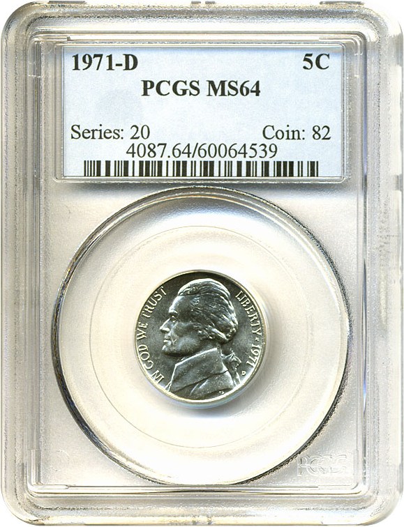 image for: 1971-D 5c  PCGS MS64 