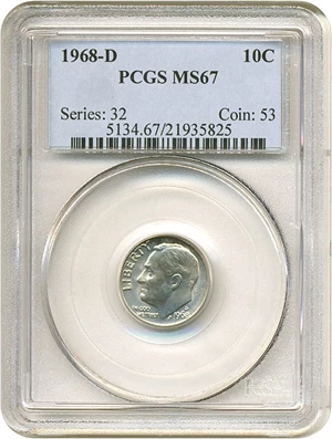 image for: 1968-D 10c PCGS MS67