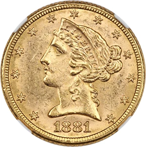 image for: 1881 $5 NGC/CAC MS63+
