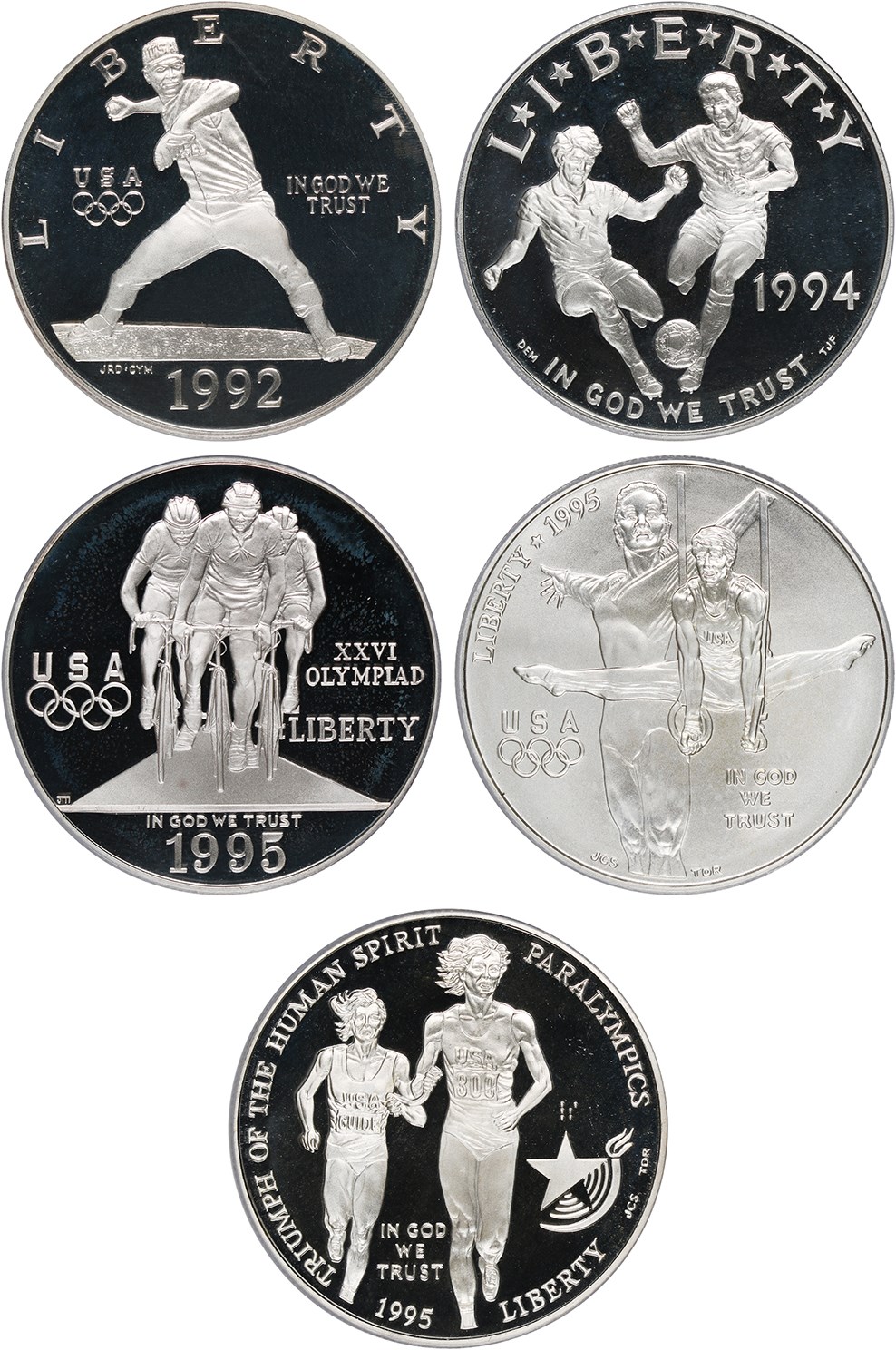 image for: Collector Lot: International Sport Modern Commem $1 PCGS MS/PR 69 (5 coins)
