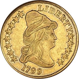 image for: 1799 $10 NGC/CAC AU55 (Large Stars Obverse)