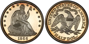 image for: 1866 50c PCGS/CAC Proof 66+ DCAM (Motto) ex: Perfection Collection
