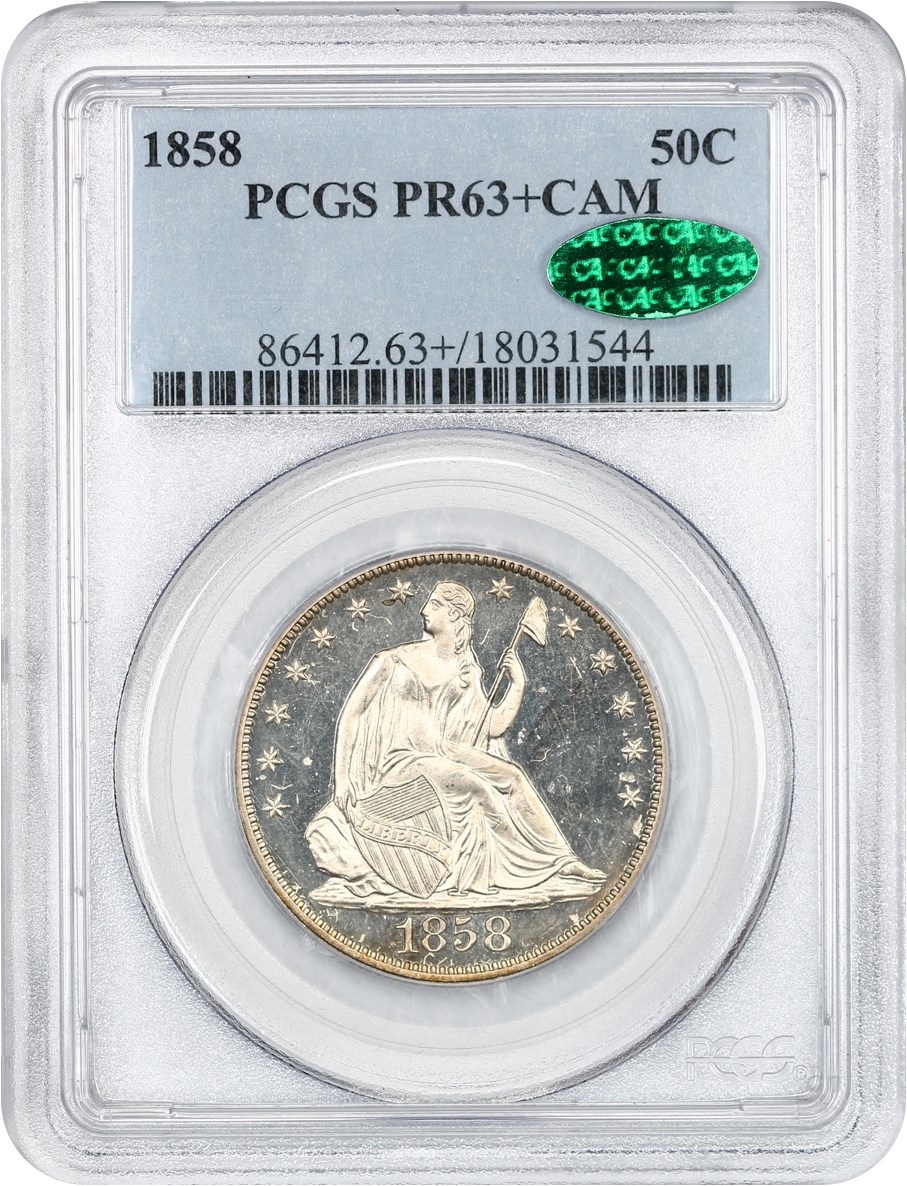 image for: 1858 50c PCGS/CAC Proof 63+ CAM ex: Perfection Collection