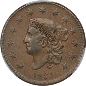 image for: 1834 1c PCGS AU53 (Small 8, Large Stars, Medium Letters)