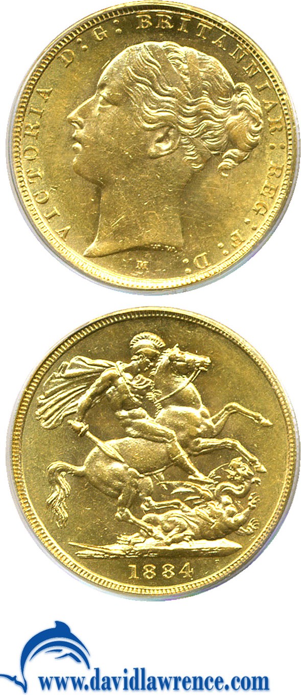 image for: Australia: 1884-M Sov PCGS AU58 