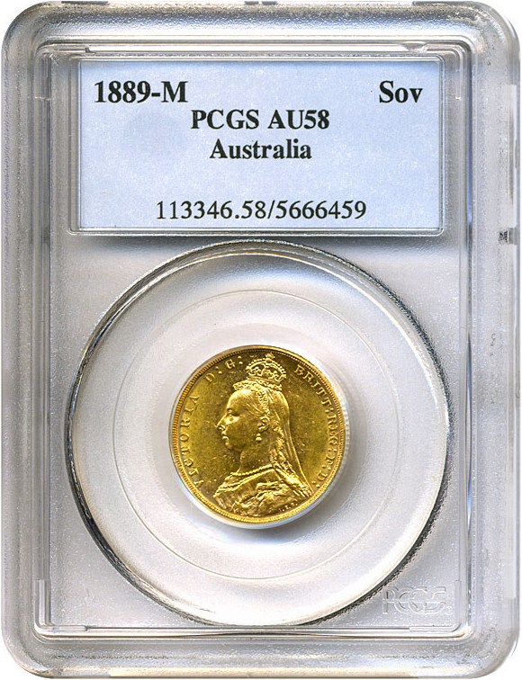 image for: Australia: 1889-M Sov Jubilee Head (KM-10) PCGS AU58 