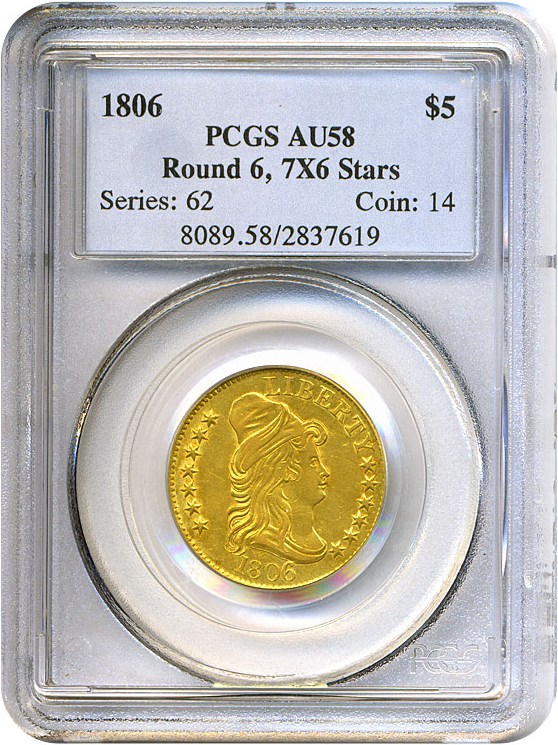 image for: 1806 $5 Round 6; 7x6 Stars PCGS AU58