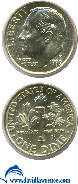 image for: 1999-P 10c PCGS MS68 FB
