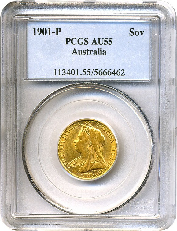 image for: Australia: 1901-P Sov (KM-13) PCGS AU55 