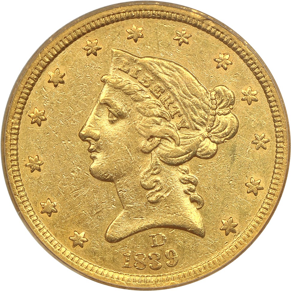 image for: 1839-D $5 PCGS AU53