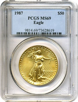image for: 1987 $50 Gold Eagle PCGS MS69