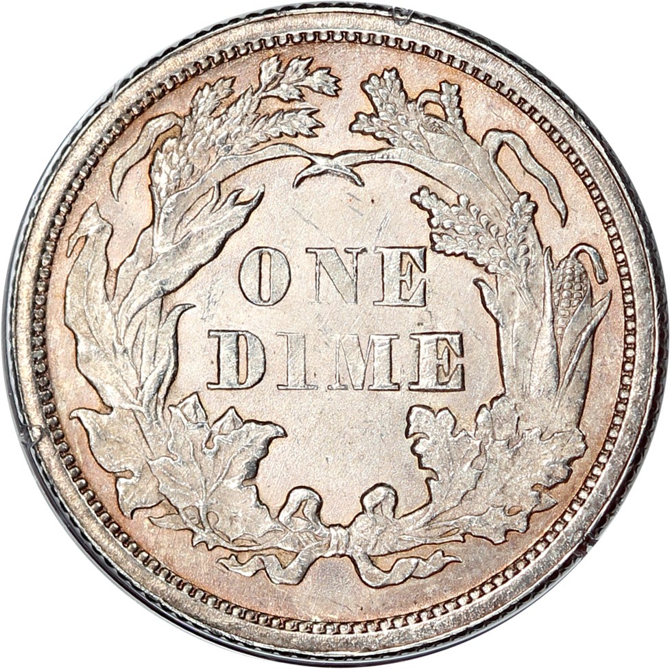 image for: 1873 10c PCGS MS63 (OGH Rattler Holder, No Arrows, Closed 3) 