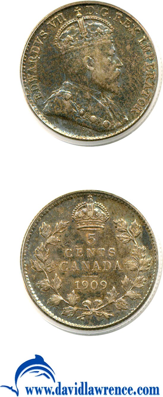 image for: Canada: 1909 5C Pointed Leaves PCGS AU53 