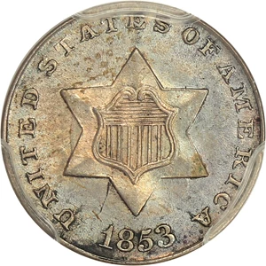 image for: 1853 3cS PCGS MS64