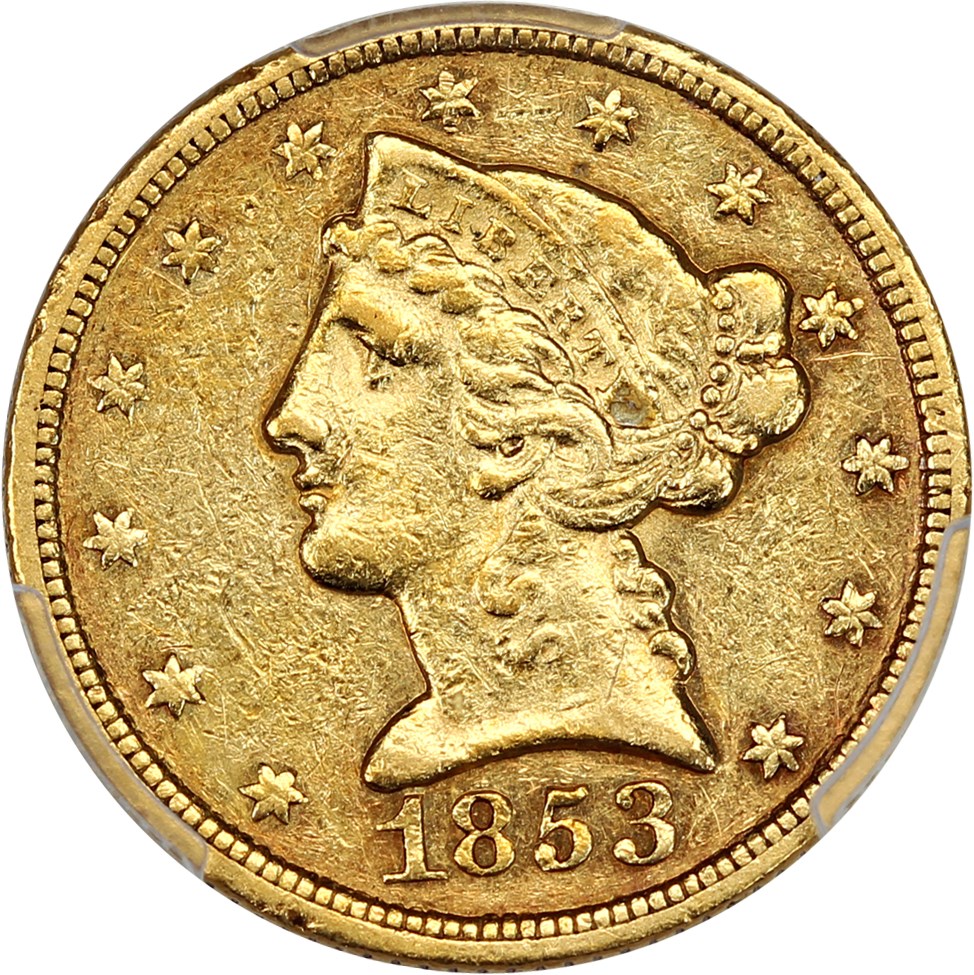 image for: 1853-C $5 PCGS XF40