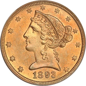image for: 1893-CC $5 PCGS/CAC MS62