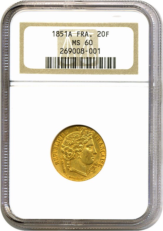 image for: France: 1851-A 20 Fr  NGC MS60   