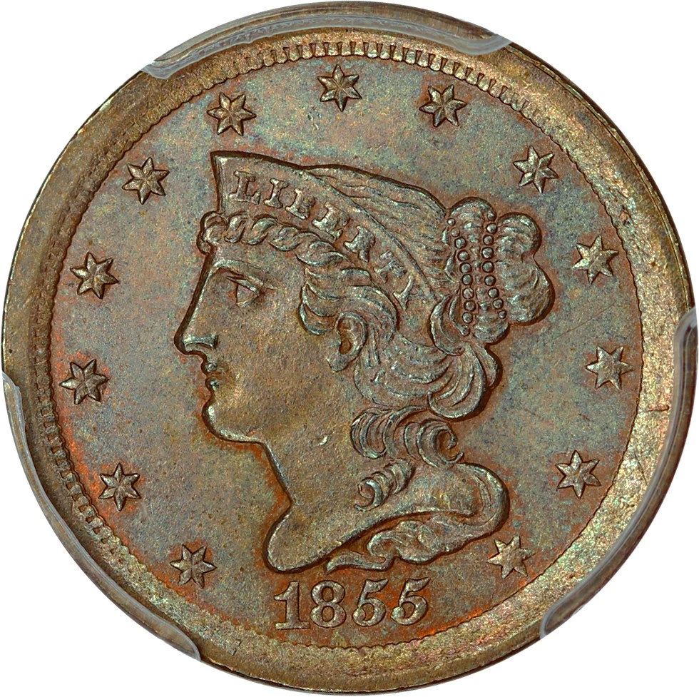 1855 Braided Hair Half Penny Values & Prices