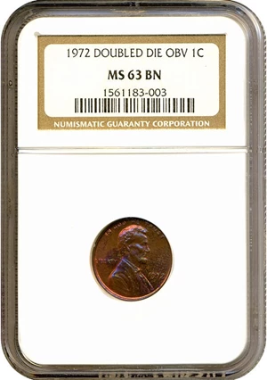 image for: 1972 1c Doubled Die NGC MS63 BN