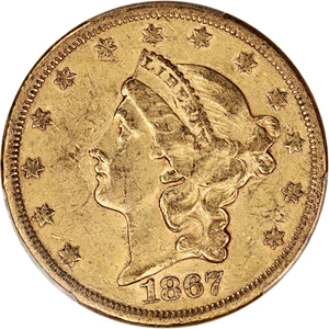 image for: 1867-S $20 PCGS XF45