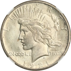image for: 1921 Peace $1 NGC MS63+ (High Relief)