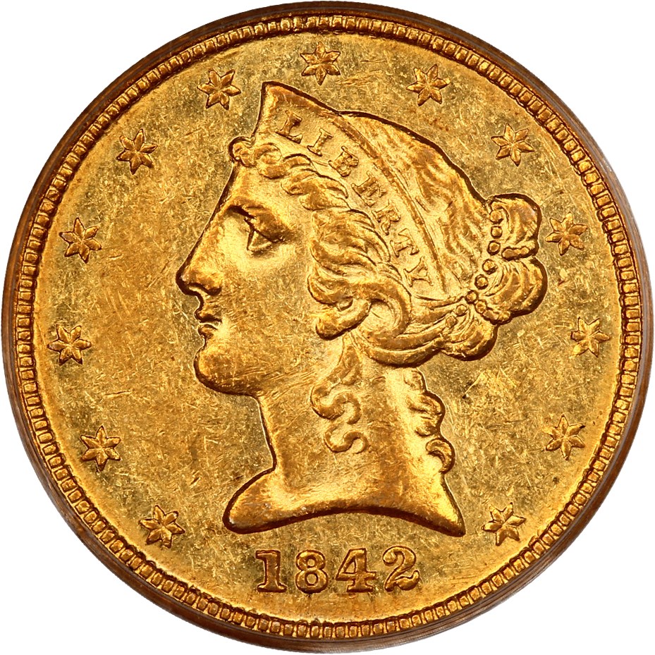 image for: 1842-D $5 PCGS AU55 (Small Date, OGH)