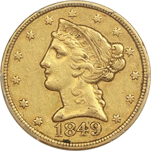 image for: 1849-C $5 PCGS/CAC XF45