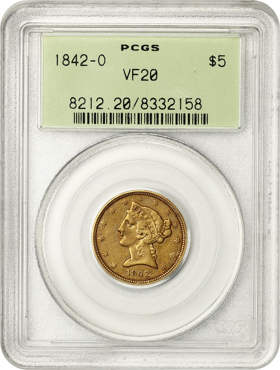 image for: 1842-O $5 PCGS VF20 (OGH)
