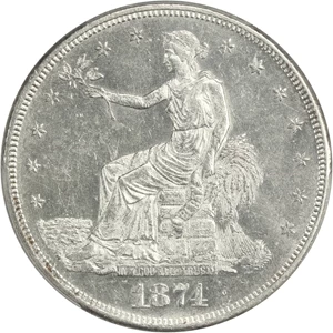 image for: 1874-CC Trade$ PCGS MS60 ex: D.L. Hansen