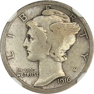 image for: 1916-D 10c NGC/CAC F15