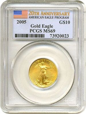 image for: 2005 $10 Gold Eagle - 20th Anniversary PCGS MS69