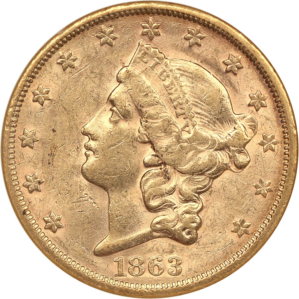 image for: 1863-S $20 NGC AU53