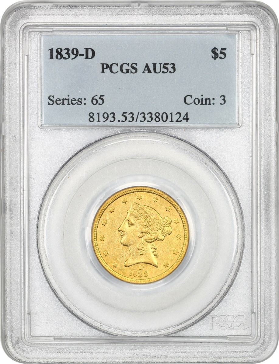 image for: 1839-D $5 PCGS AU53