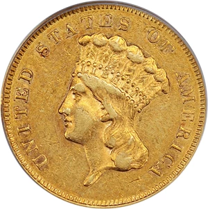 image for: 1856-S $3 PCGS AU50