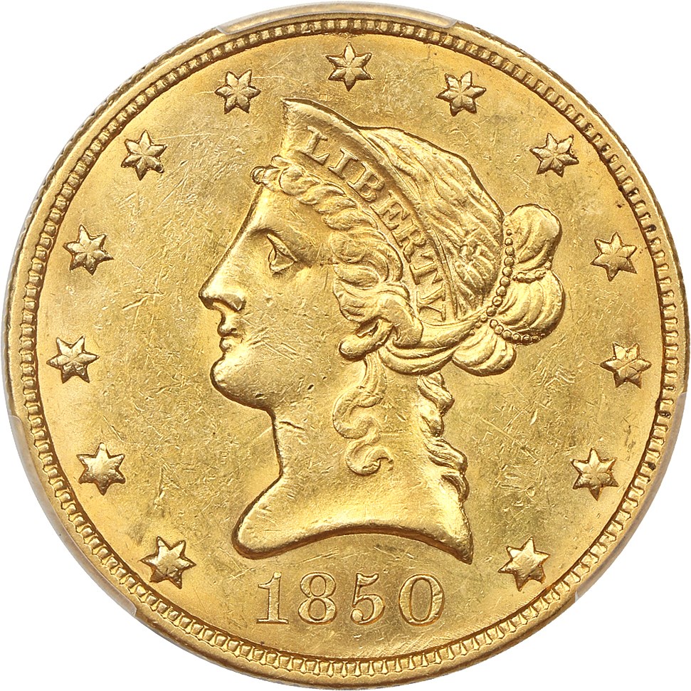 image for: 1850 $10 PCGS AU58 (Small Date)