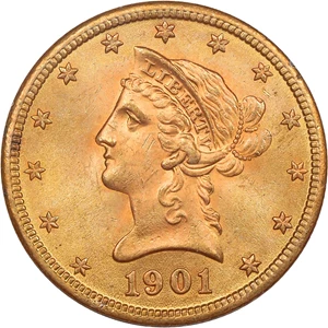 image for: 1901 $10 PCGS MS63 (OGH Rattler Holder)
