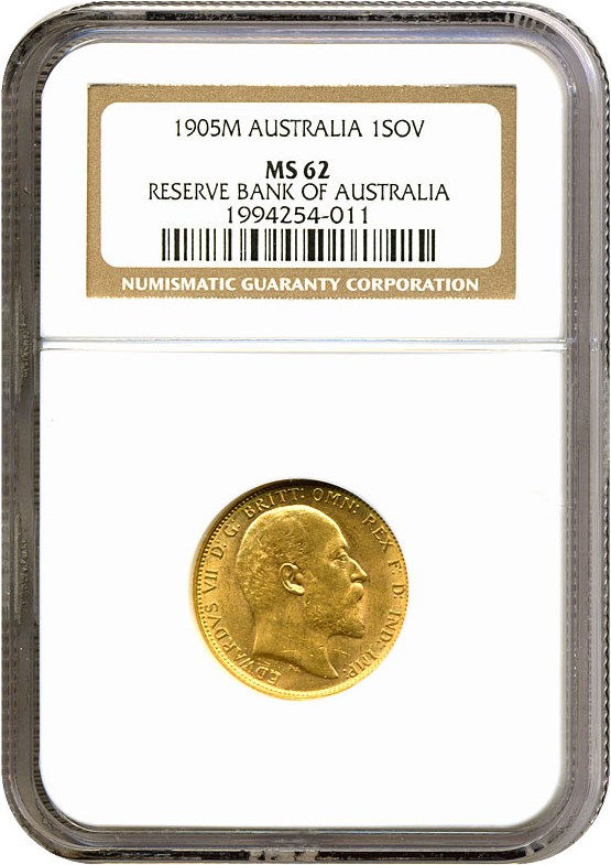 image for: Australia: 1905-M Sov (KM-15) NGC MS62 ex: Reserve Bank of Australia